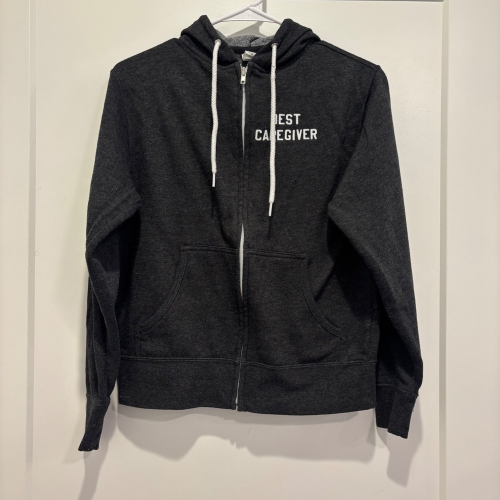Independent Trading Co Best Caregiver Zip Up Hoodie Charcoal Grey XS